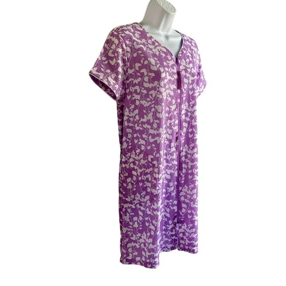 Coral Bay Purple White Floral Waffle Full Zip Up Duster Robe Housecoat Small NEW - Picture 3 of 11